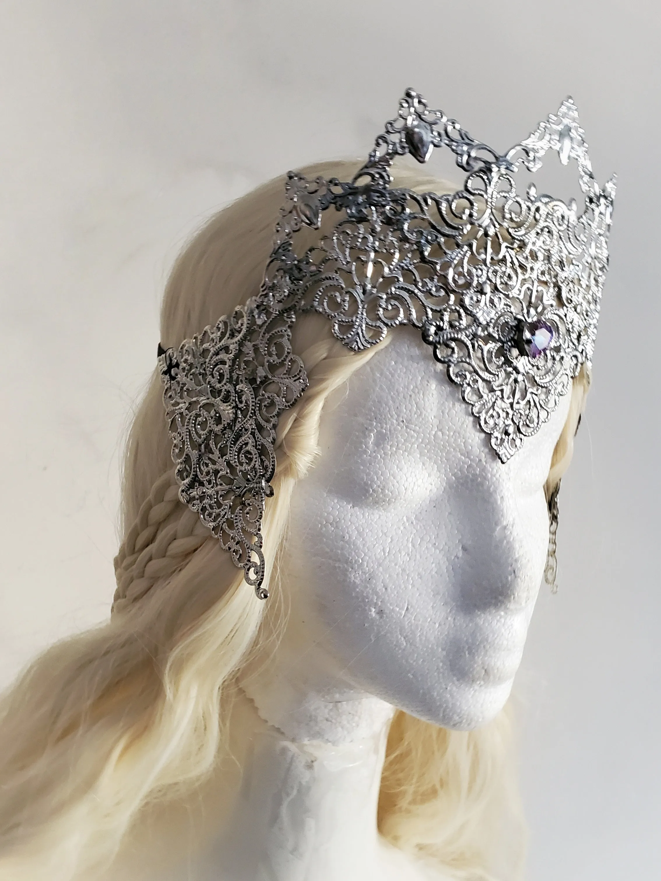 Silver Filigree Face Framing Crown Fantasy Bridal Accessories