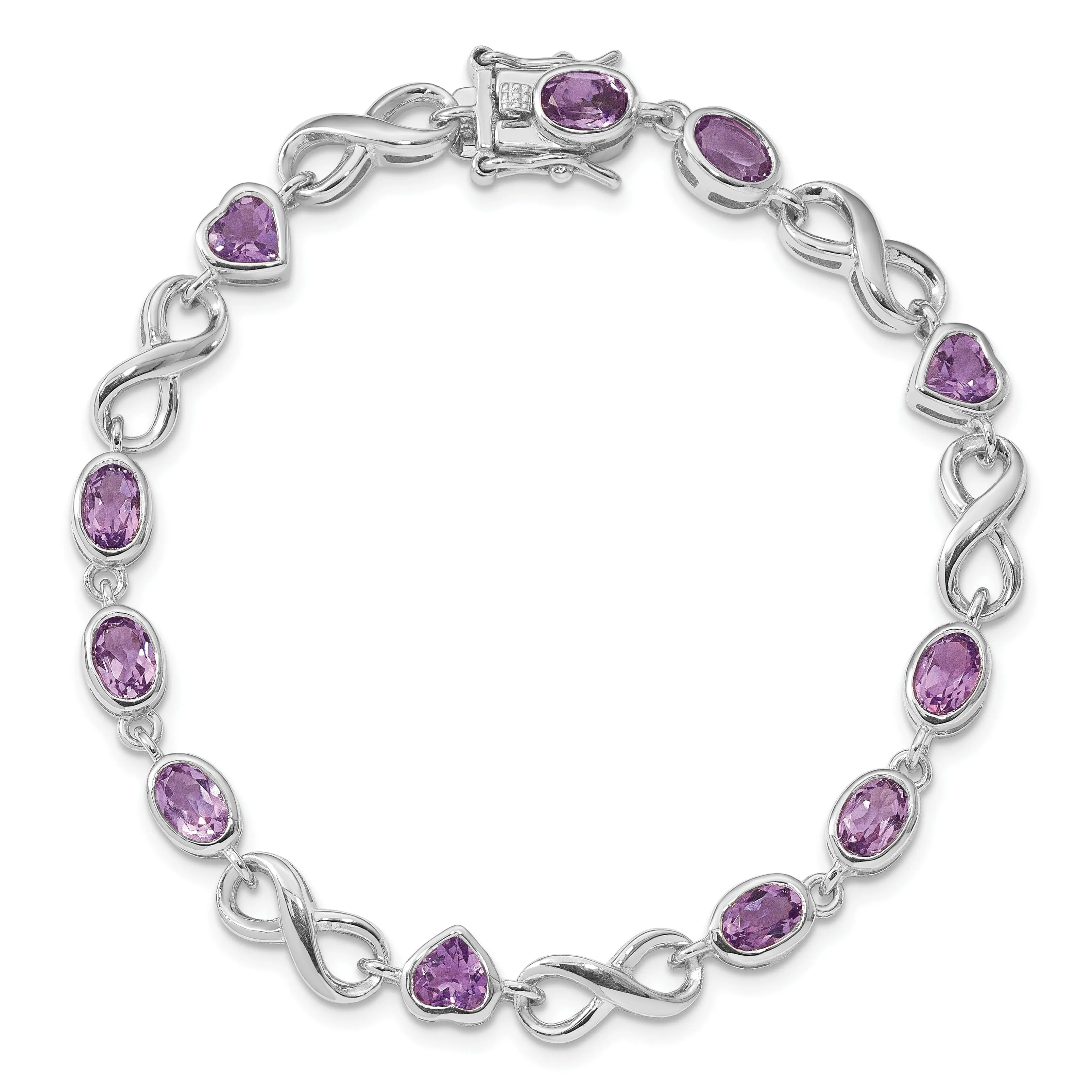 Silver Genuine Amethyst Gemstone Heart Bracelet