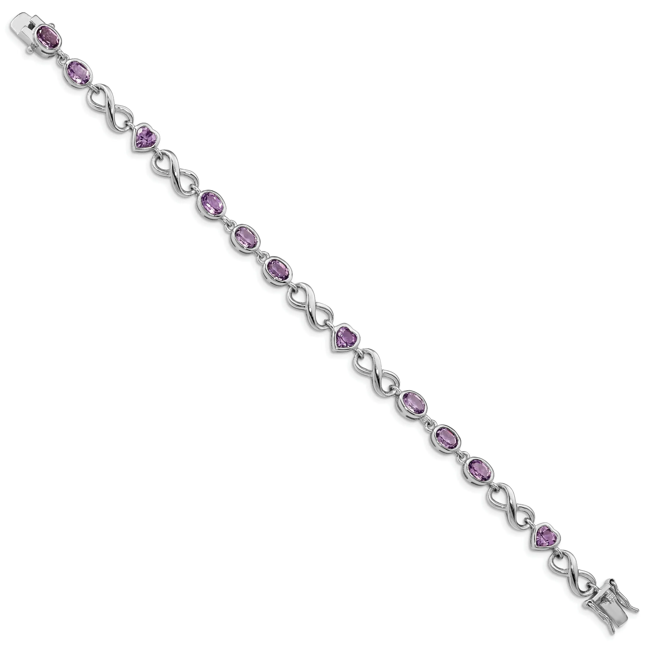 Silver Genuine Amethyst Gemstone Heart Bracelet