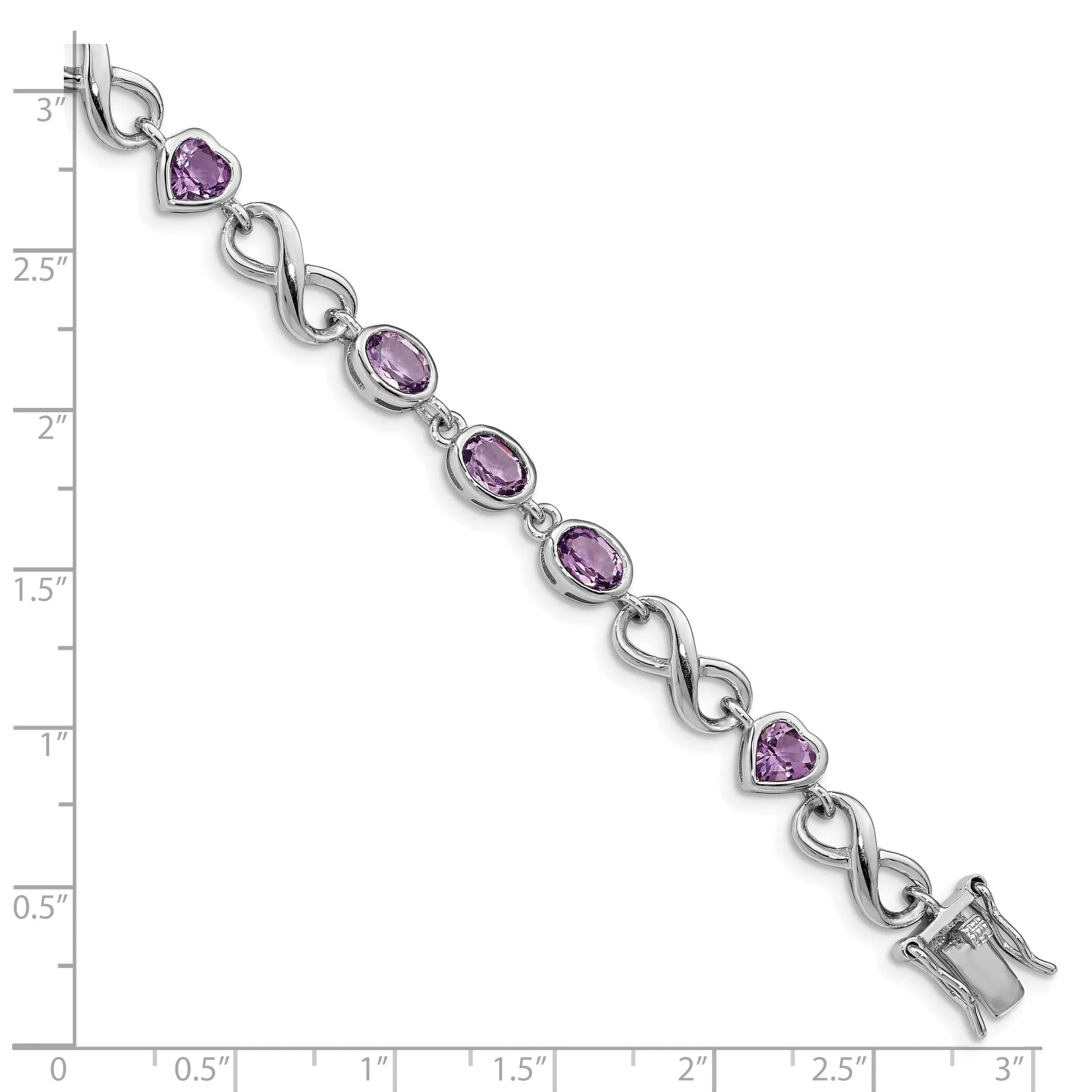 Silver Genuine Amethyst Gemstone Heart Bracelet