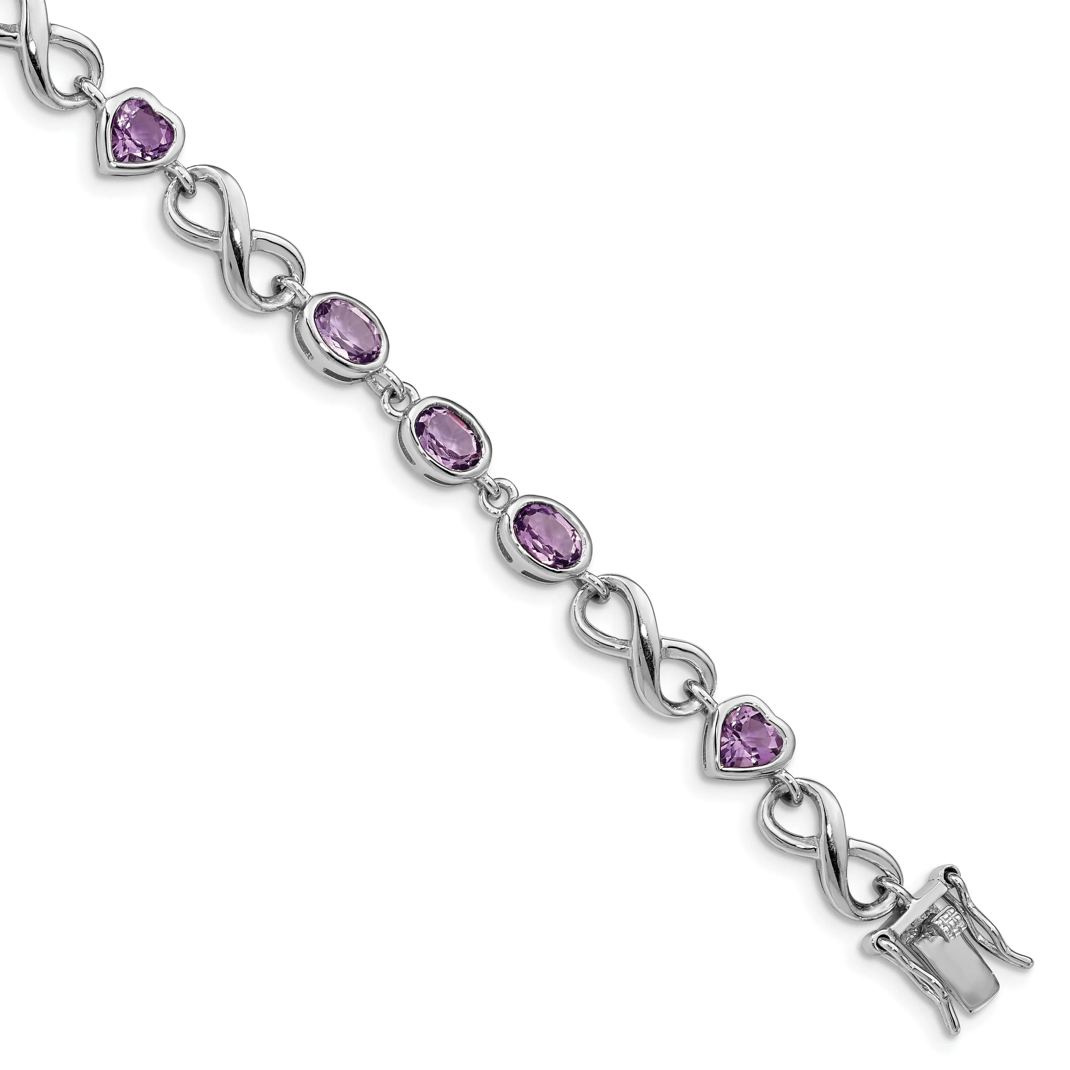 Silver Genuine Amethyst Gemstone Heart Bracelet