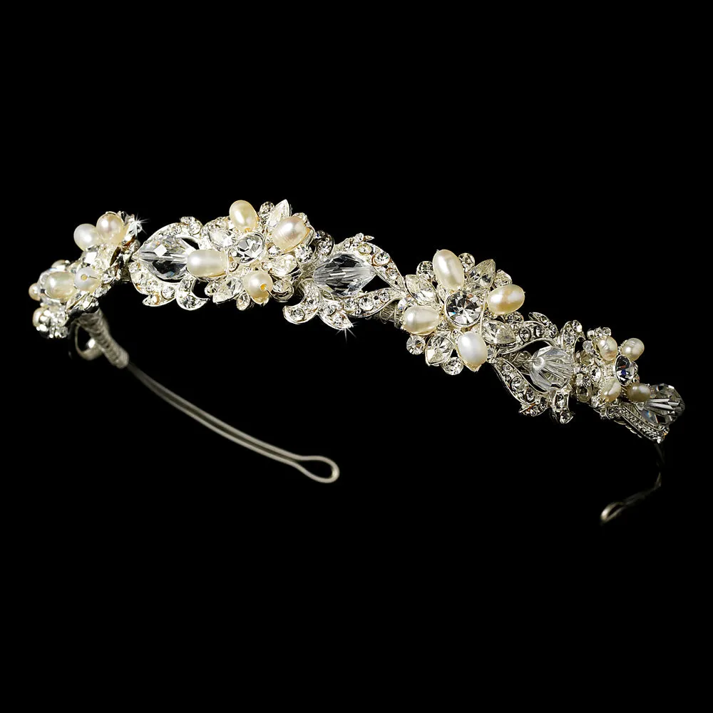 Silver or Gold Swarovski Crystal & Freshwater Pearl Bridal Headband Tiara