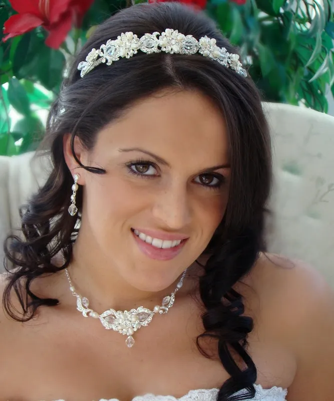 Silver or Gold Swarovski Crystal & Freshwater Pearl Bridal Headband Tiara