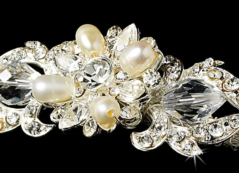 Silver or Gold Swarovski Crystal & Freshwater Pearl Bridal Headband Tiara