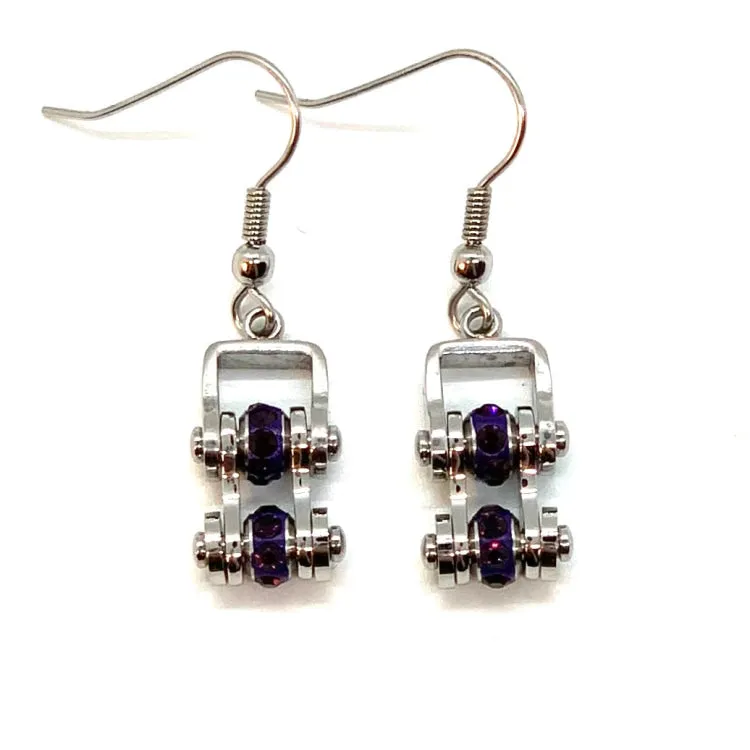 SK2210E February Edition Mini Mini 3/8" Wide Stainless Steel Amethyst Imitation Crystal Earrings