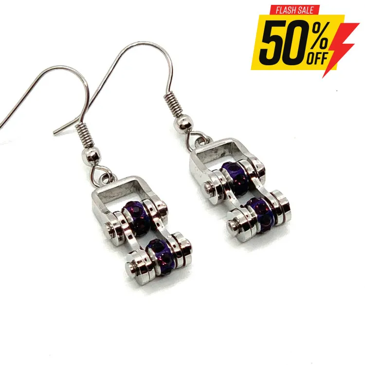 SK2210E February Edition Mini Mini 3/8" Wide Stainless Steel Amethyst Imitation Crystal Earrings