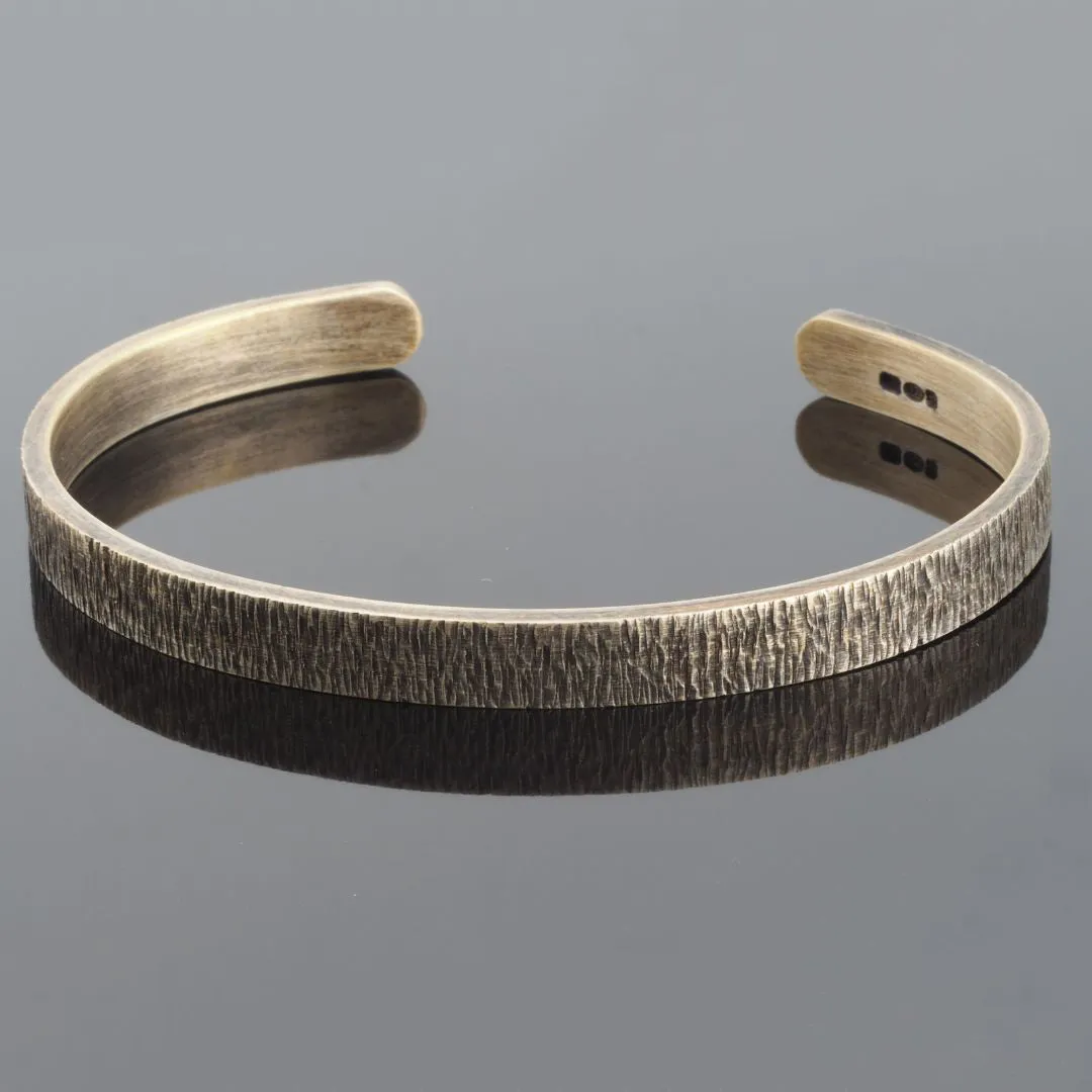 Slim Sterling Silver Oxidised Bark Pattern Cuff Bracelet