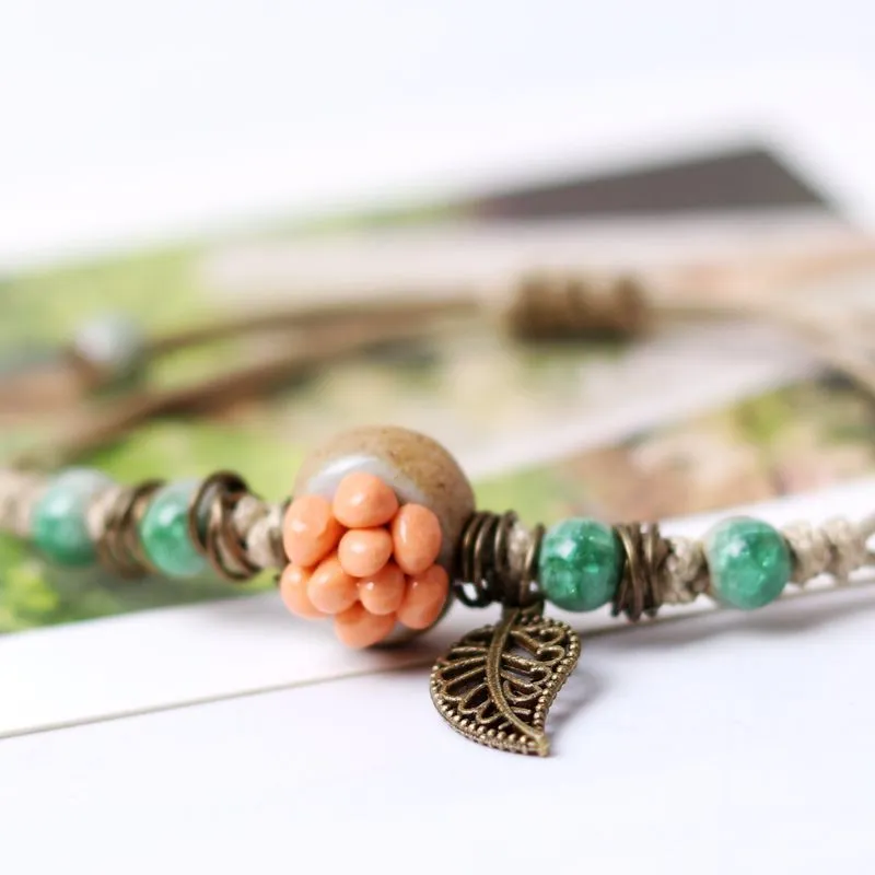 Small fresh pastoral style hand pinched four-leaf clover succulent Bracelet female summer trend female color clay bracelet beads five-color succulent flower