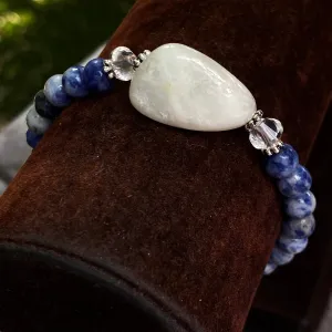 Sodalite, White Moonstone, Quartz, and Sterling Silver Bracelet