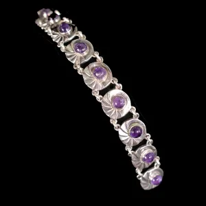 SOLD Fred Davis Sterling Silver Amethyst Bracelet, Taxco Silver Bracelet Hallmarked FD