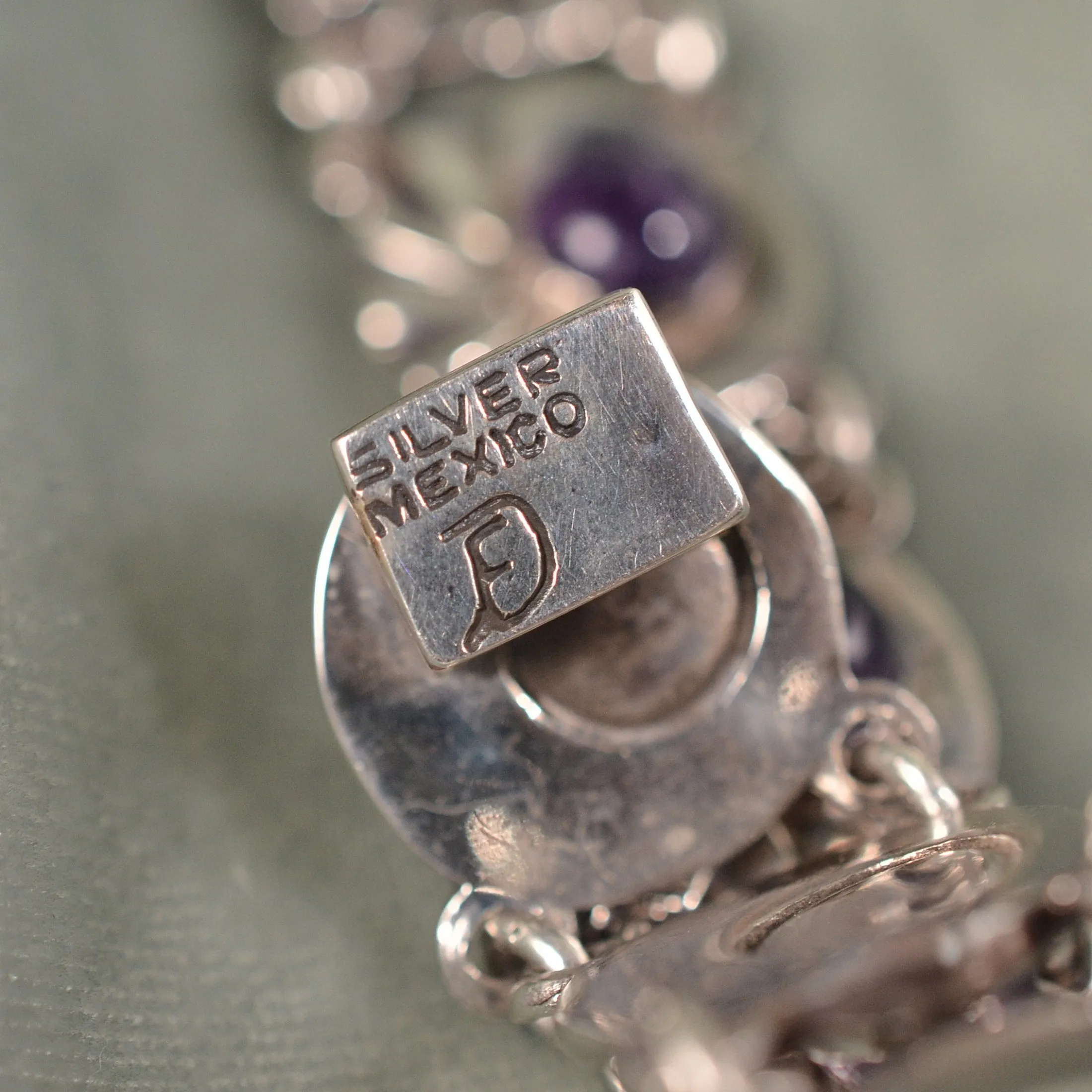 SOLD Fred Davis Sterling Silver Amethyst Bracelet, Taxco Silver Bracelet Hallmarked FD