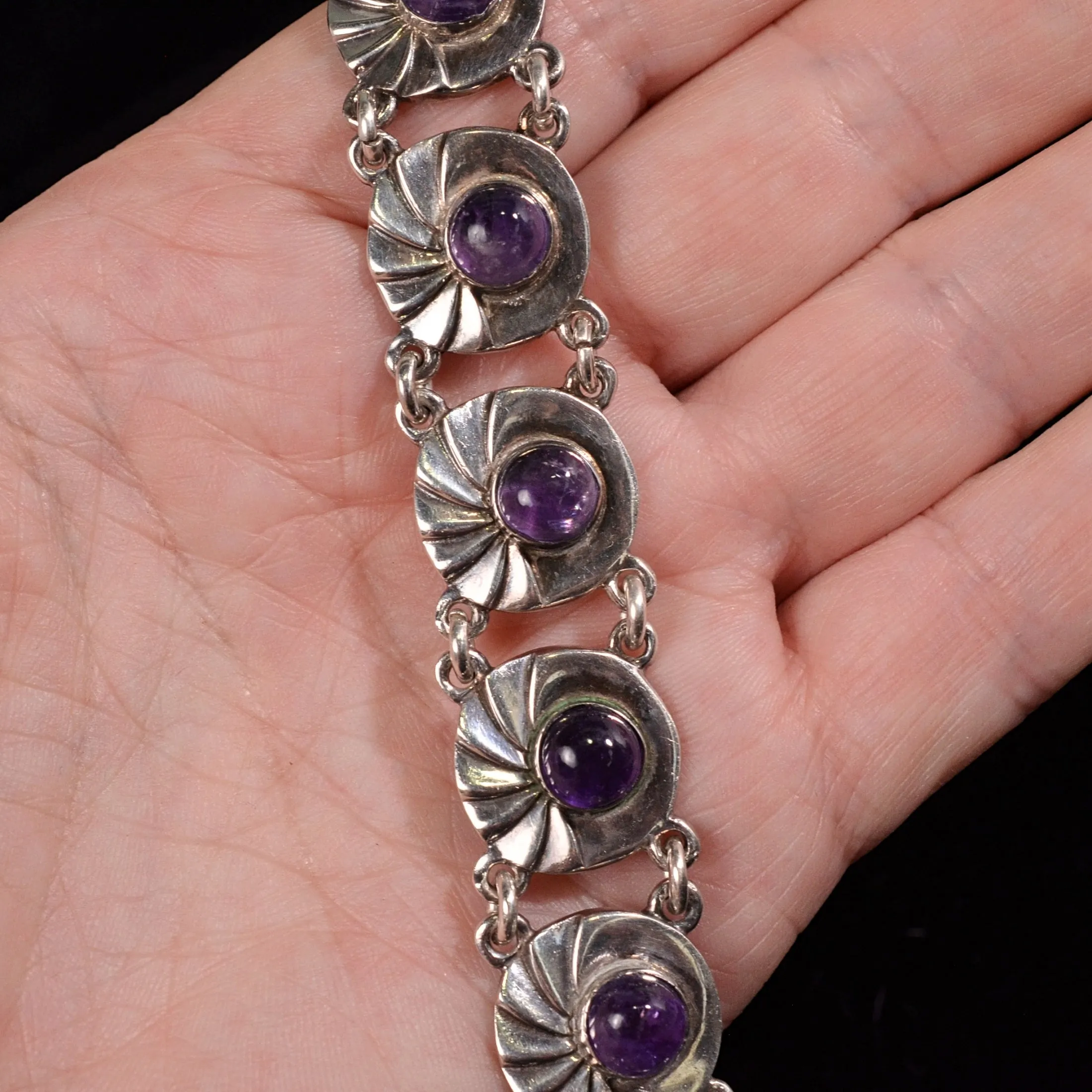 SOLD Fred Davis Sterling Silver Amethyst Bracelet, Taxco Silver Bracelet Hallmarked FD