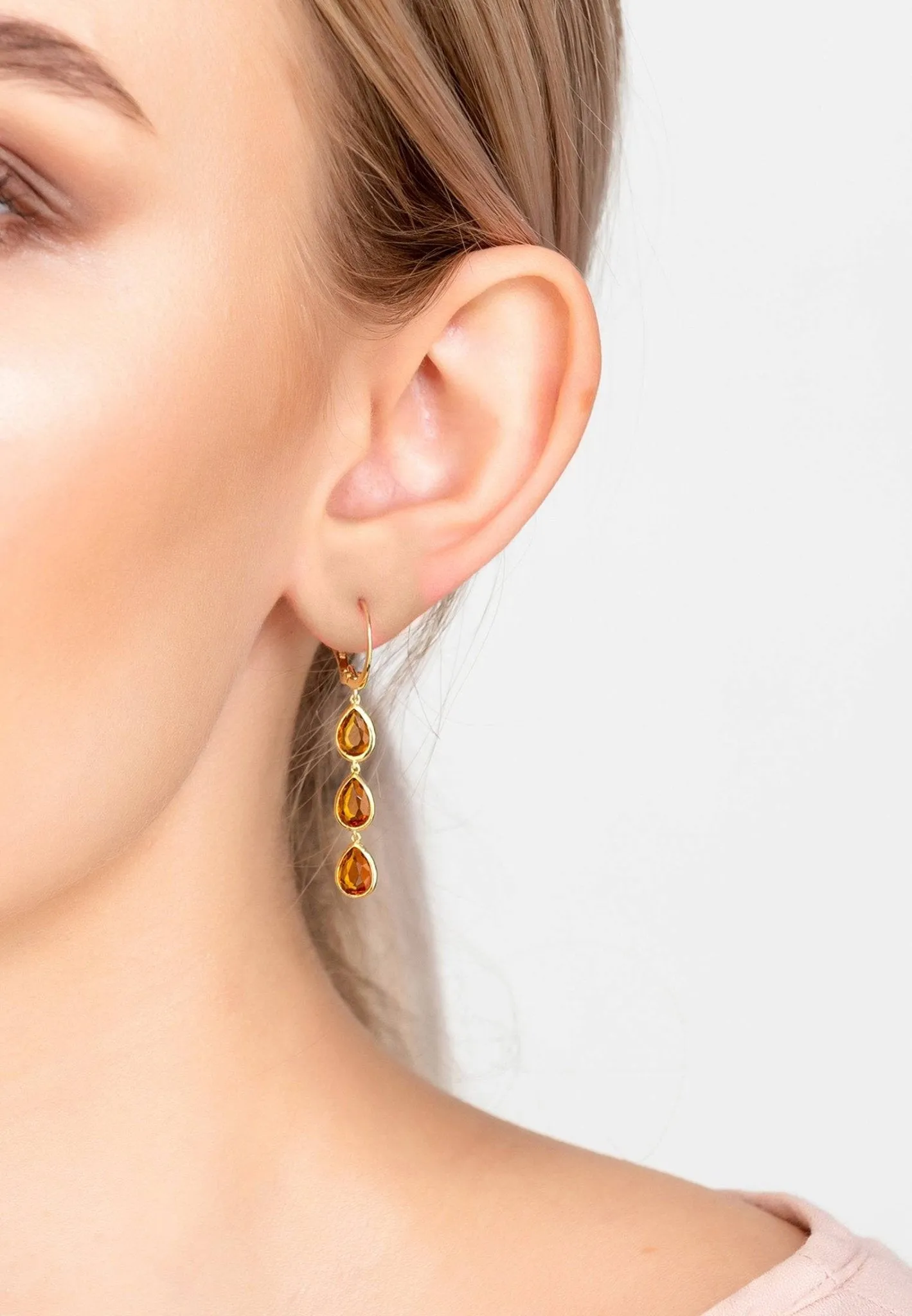 Sorrento Triple Drop Earrings Gold Citrine