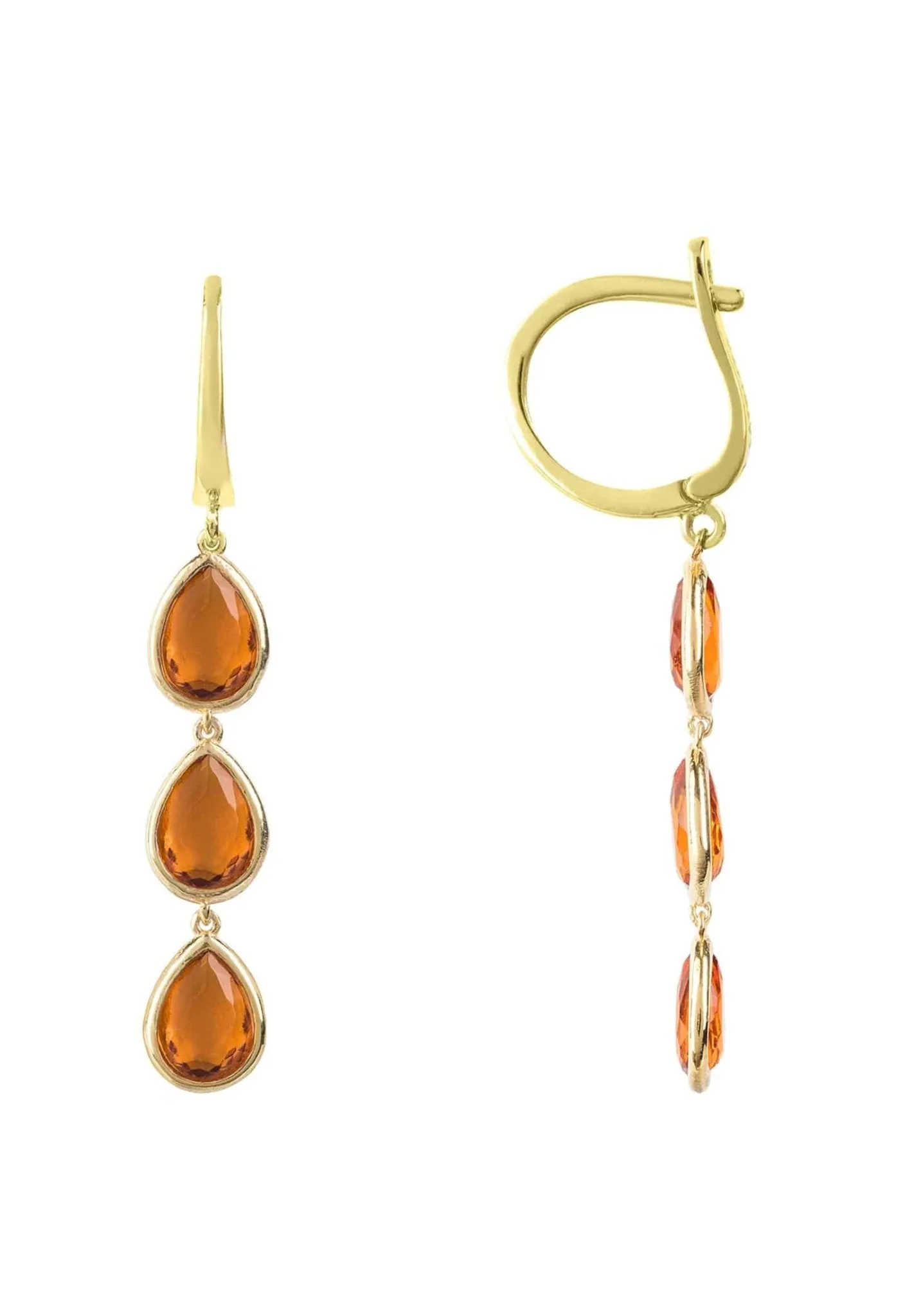 Sorrento Triple Drop Earrings Gold Citrine