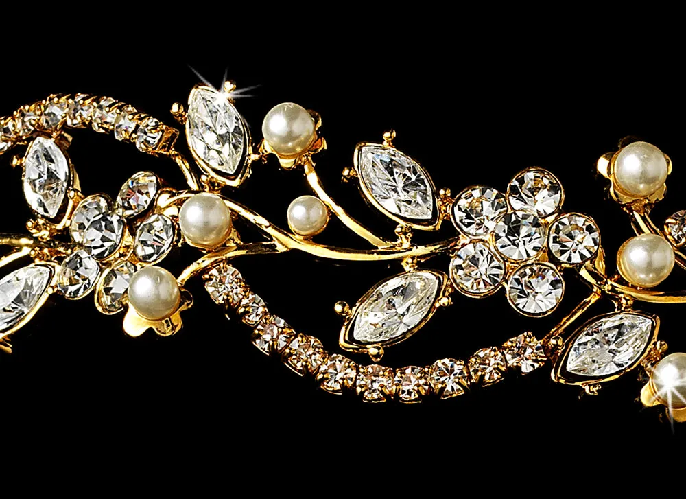 Sparkling Crystal & Pearl Gold Bridal Headband