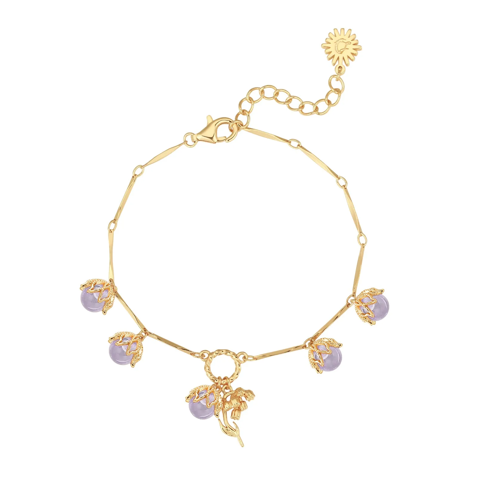 (Special Edition) Moonstone, Sunstone, Amethyst, Blue Topaz, Rose Quartz Gold Dangle Bracelet- Lily of the Valley