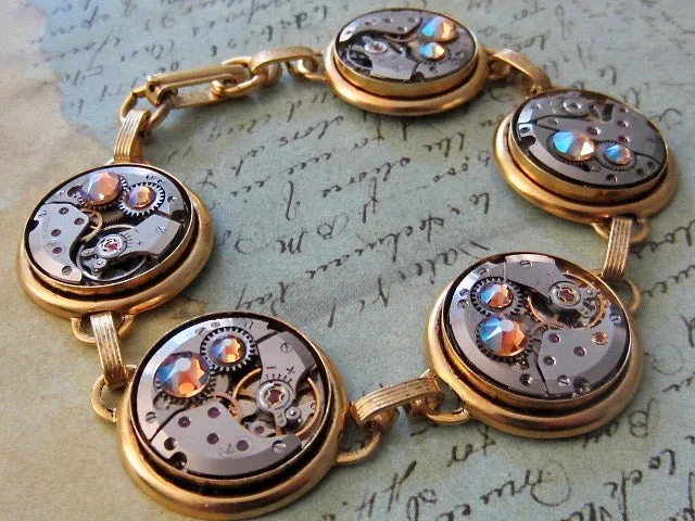 Steampunk Jewelry Bracelet - In the Works - Steampunk watch parts bracelet - Charm Bracelet