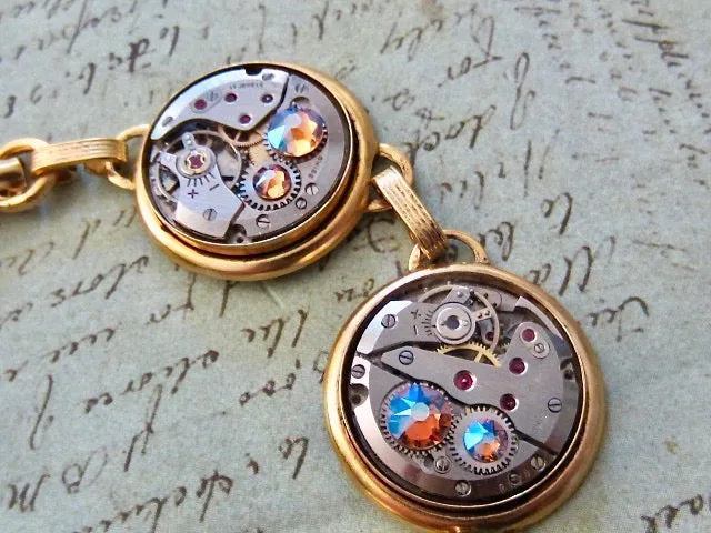 Steampunk Jewelry Bracelet - In the Works - Steampunk watch parts bracelet - Charm Bracelet