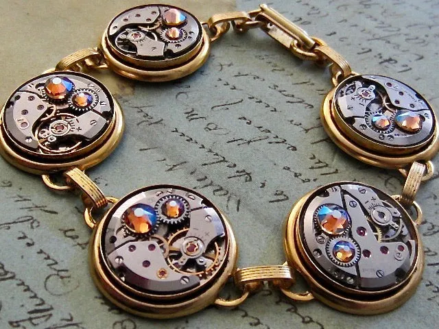 Steampunk Jewelry Bracelet - In the Works - Steampunk watch parts bracelet - Charm Bracelet