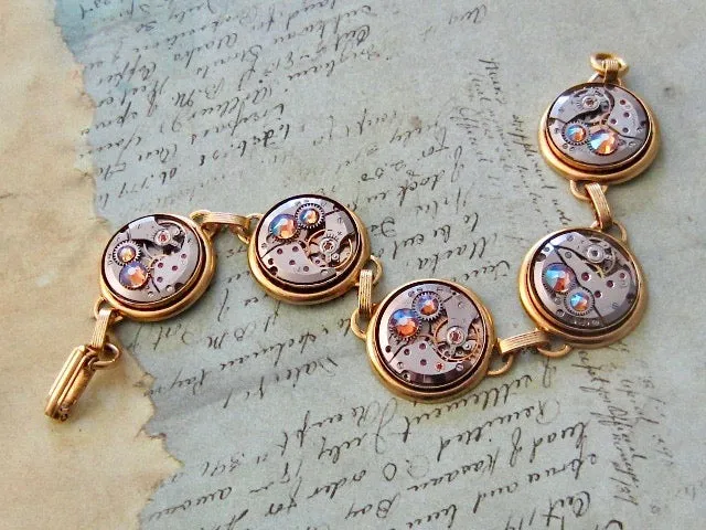 Steampunk Jewelry Bracelet - In the Works - Steampunk watch parts bracelet - Charm Bracelet