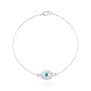 Sterling Silver 19cm Turquoise White Topaz Evil Eye Bracelet