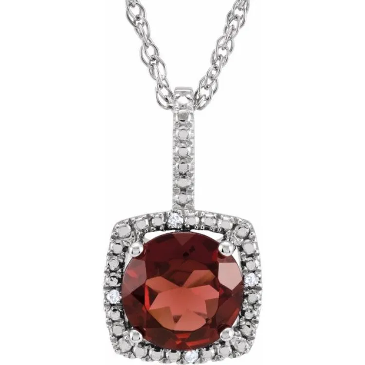 Sterling Silver 7 mm Natural Mozambique Garnet & .015 CTW Natural Diamond 18" Necklace