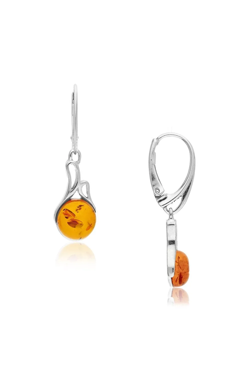 Sterling Silver Amber Elegant Round Drop Earrings