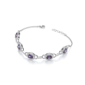 Sterling Silver Amethyst and CZ Oval Halo Bracelet