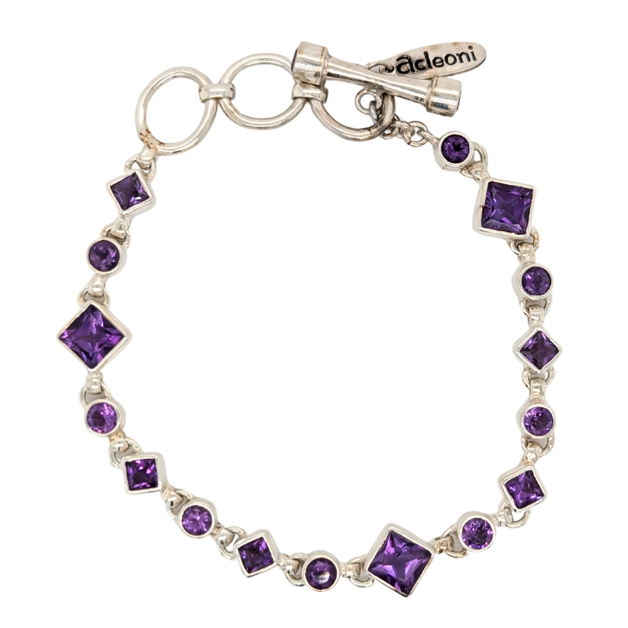 Sterling Silver Amethyst Gemstone Toggle Bracelet