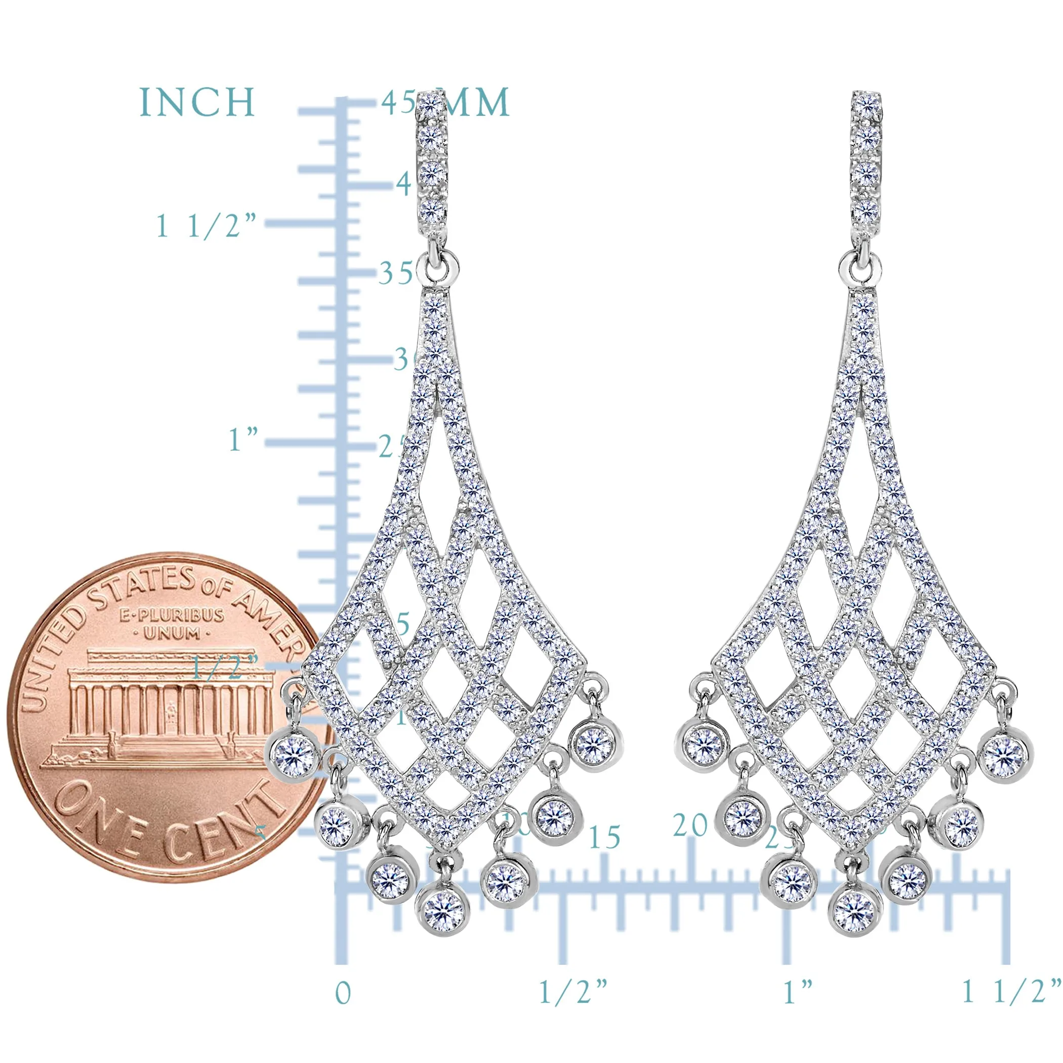 Sterling Silver And Cubic Zirconia Shaped Chandelier Drop Earrings