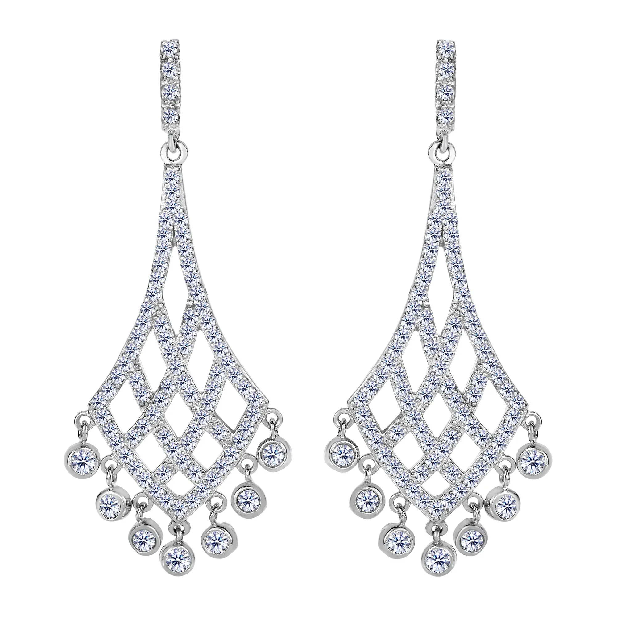 Sterling Silver And Cubic Zirconia Shaped Chandelier Drop Earrings