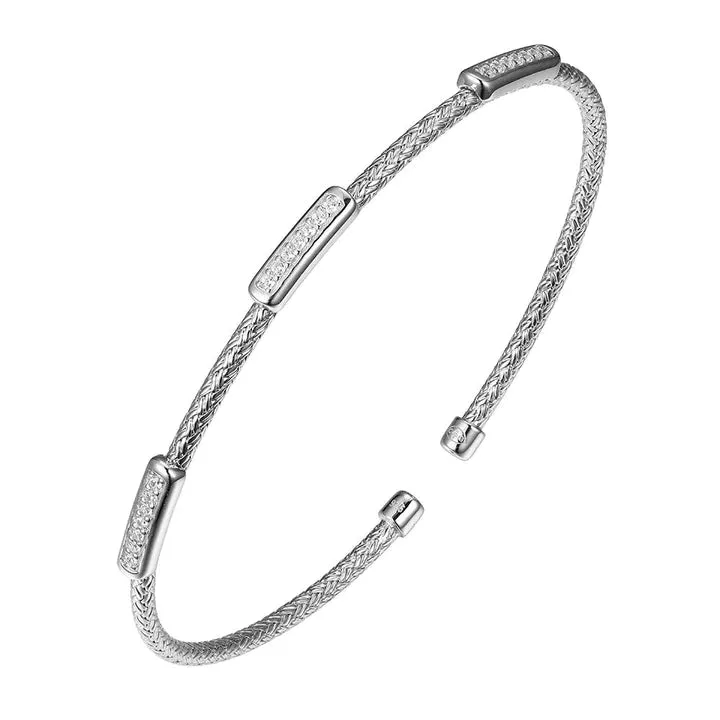 Sterling Silver CZ Bar Mesh Cuff (SI3294)