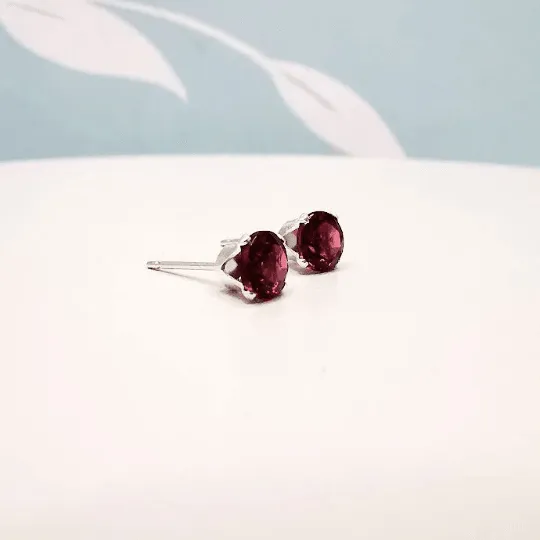 Sterling Silver Garnet Stud Earrings