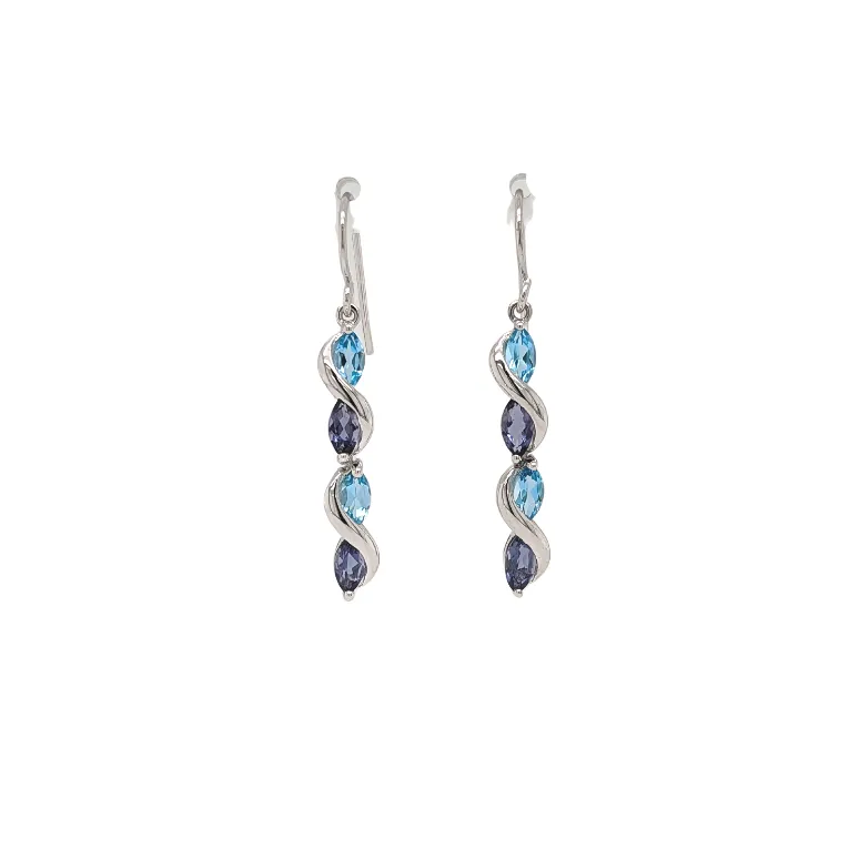 Sterling Silver Iolite and Blue Topaz Dangle Earrings