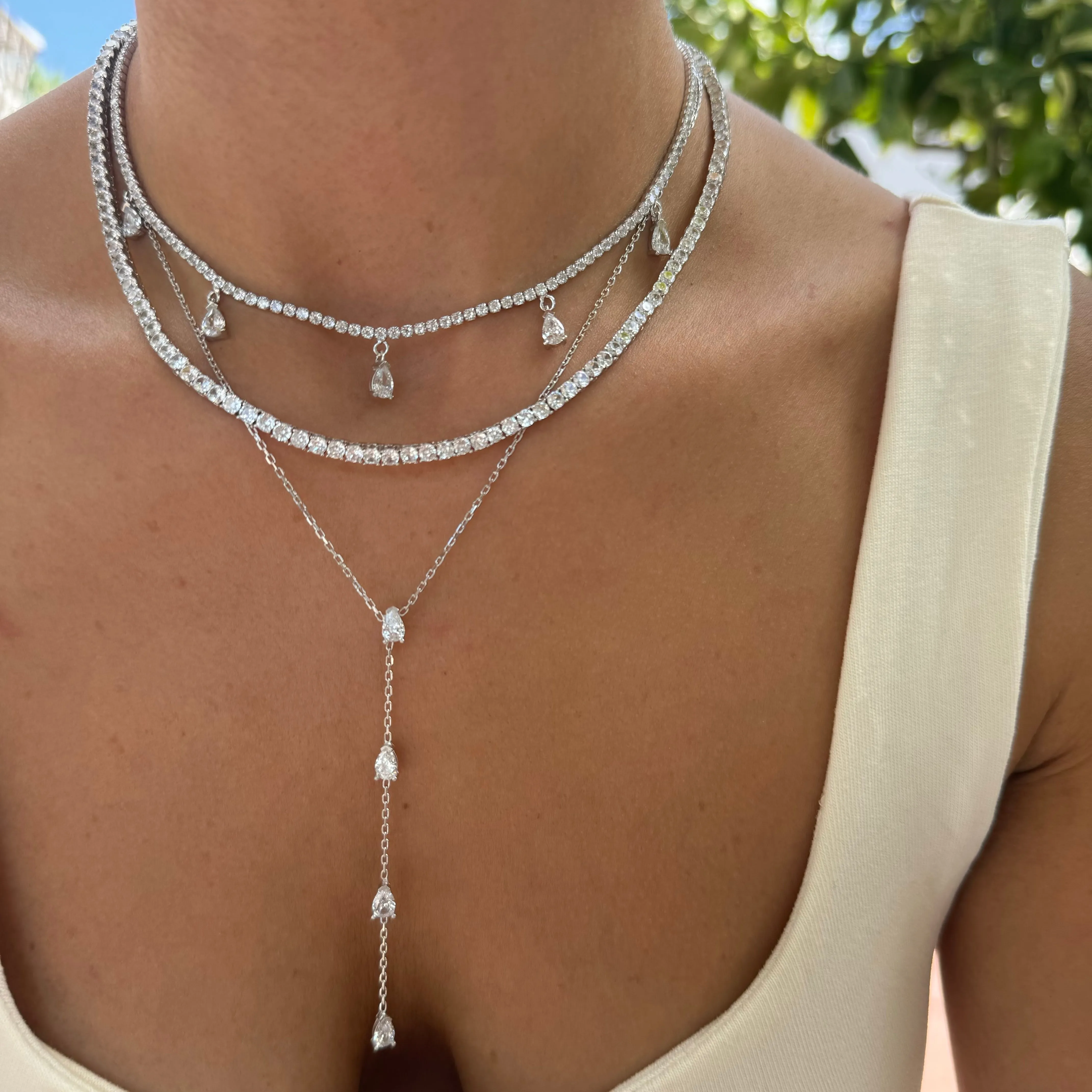 Sterling silver shimmering pear drops choker