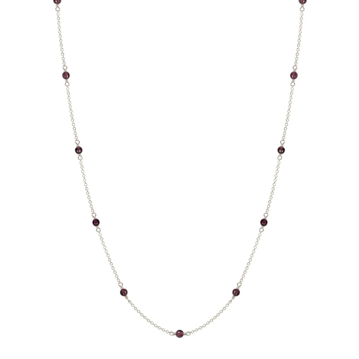 Sterling Silver Simple Beaded Chain with Garnet