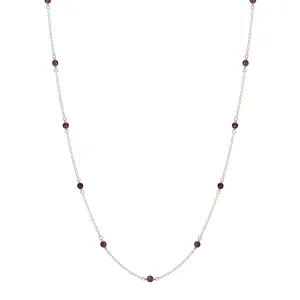 Sterling Silver Simple Beaded Chain with Garnet