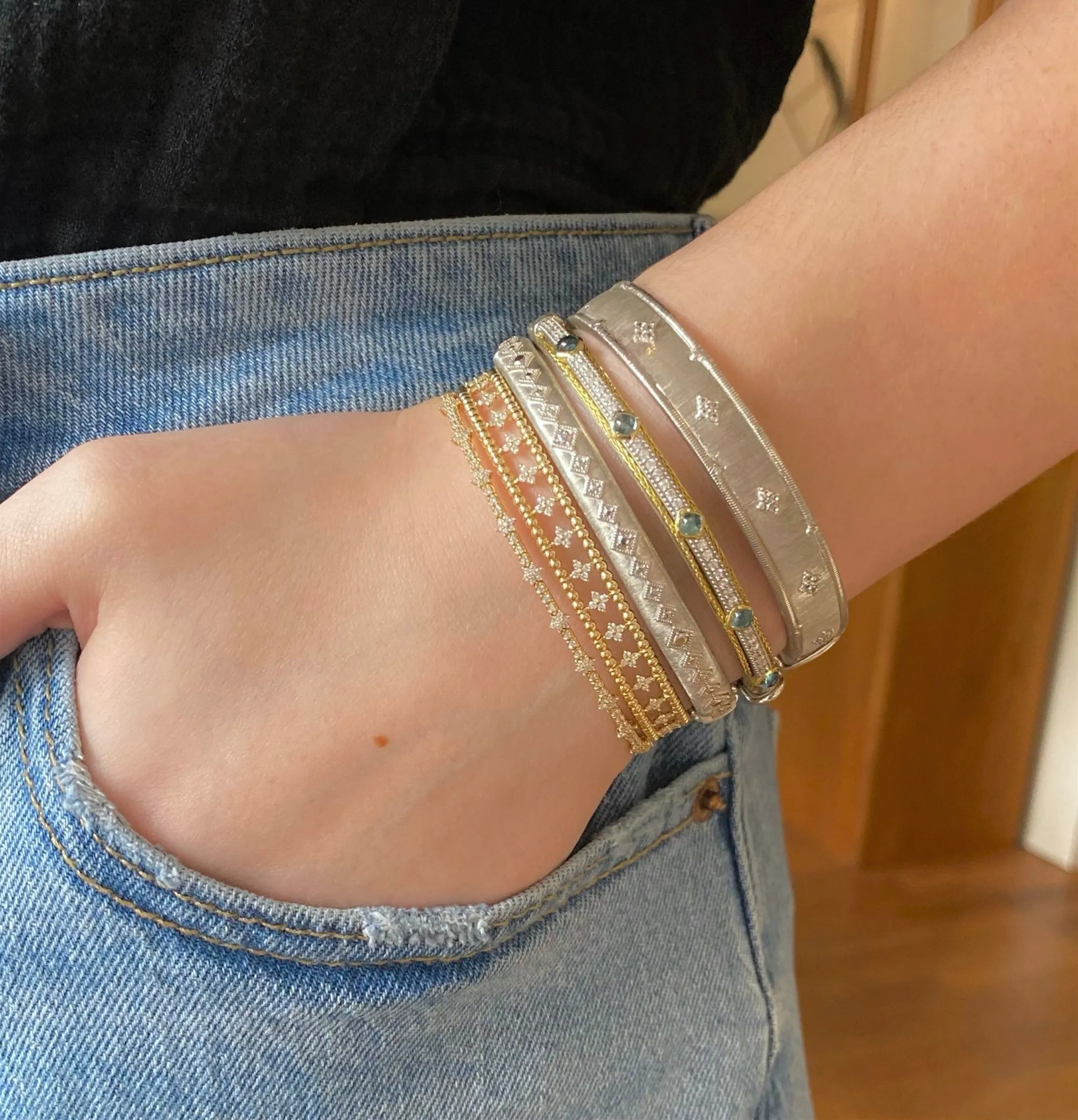 Sterling Silver White Topaz Bangle Bracelet