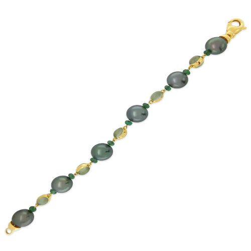 Tahitian Pearl, Moonstone & Emerald Bracelet