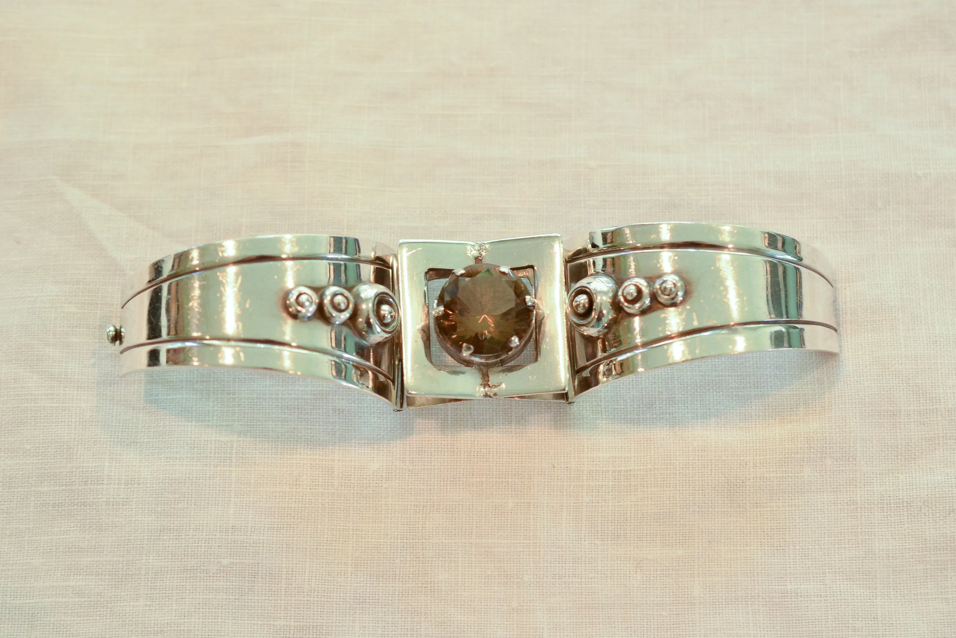 Talleres Los Ballesteros Sterling Modernist Bracelet, Smoky Topaz MCM, 101.7 Grams