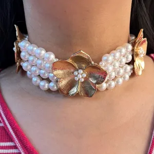 TFC Sunflower Pearl Gold Plated Choker Necklace