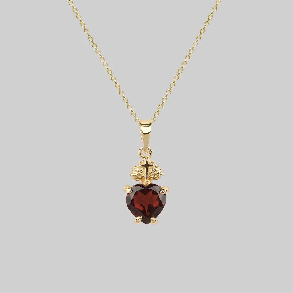 The Sacred Heart Garnet Necklace - Gold