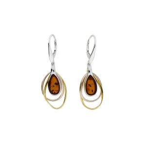 Three Colour Teardrop Amber Earrings