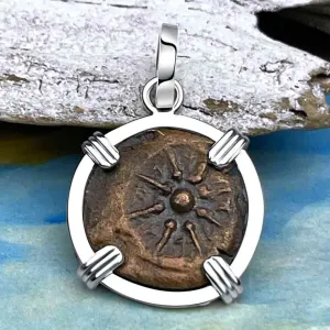 Top Grade Biblical Widow's Mite in 14K White Gold Pendant | Artifact #6806