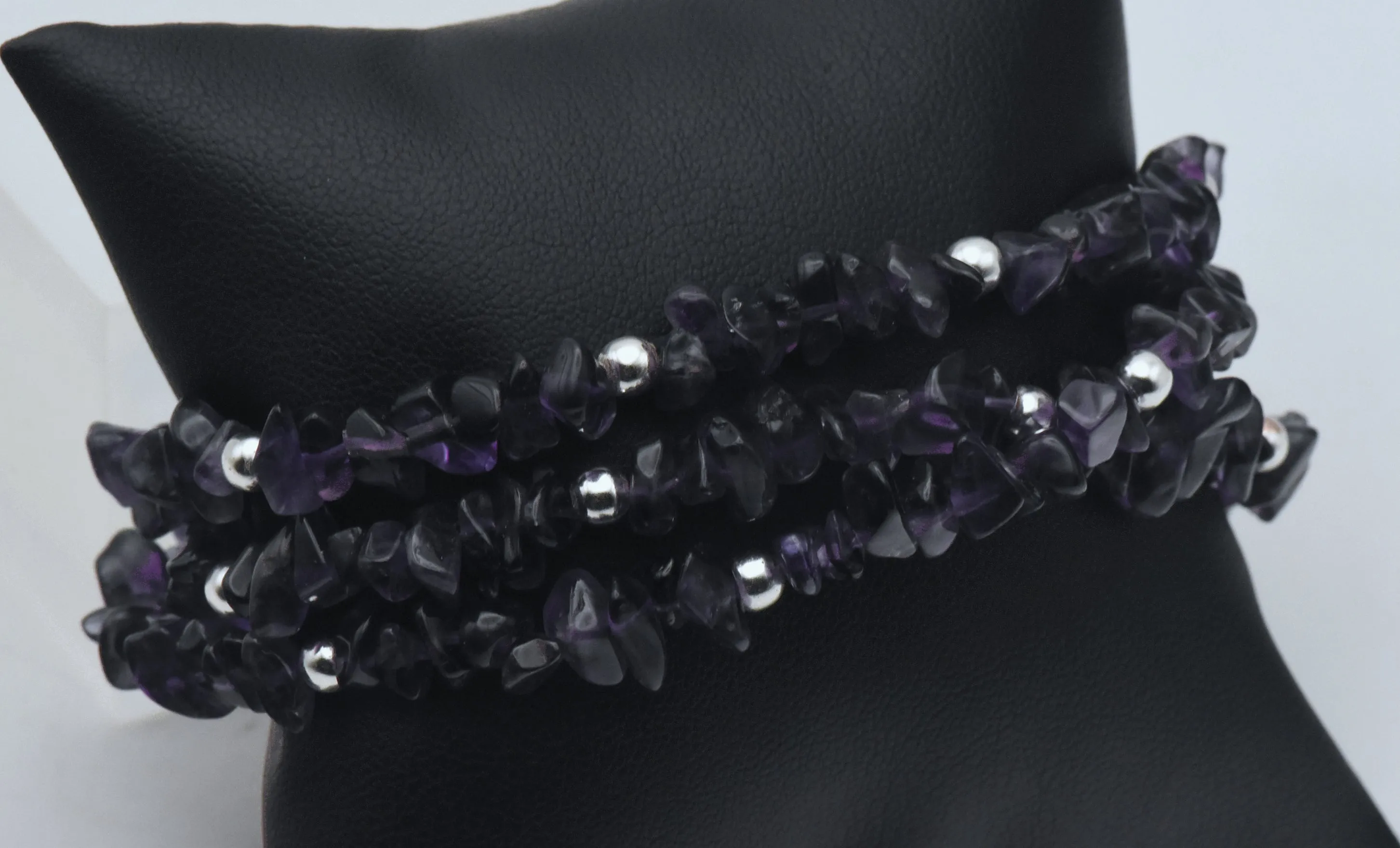 Triple Strand Amethyst Chip and Sterling Silver Bracelet