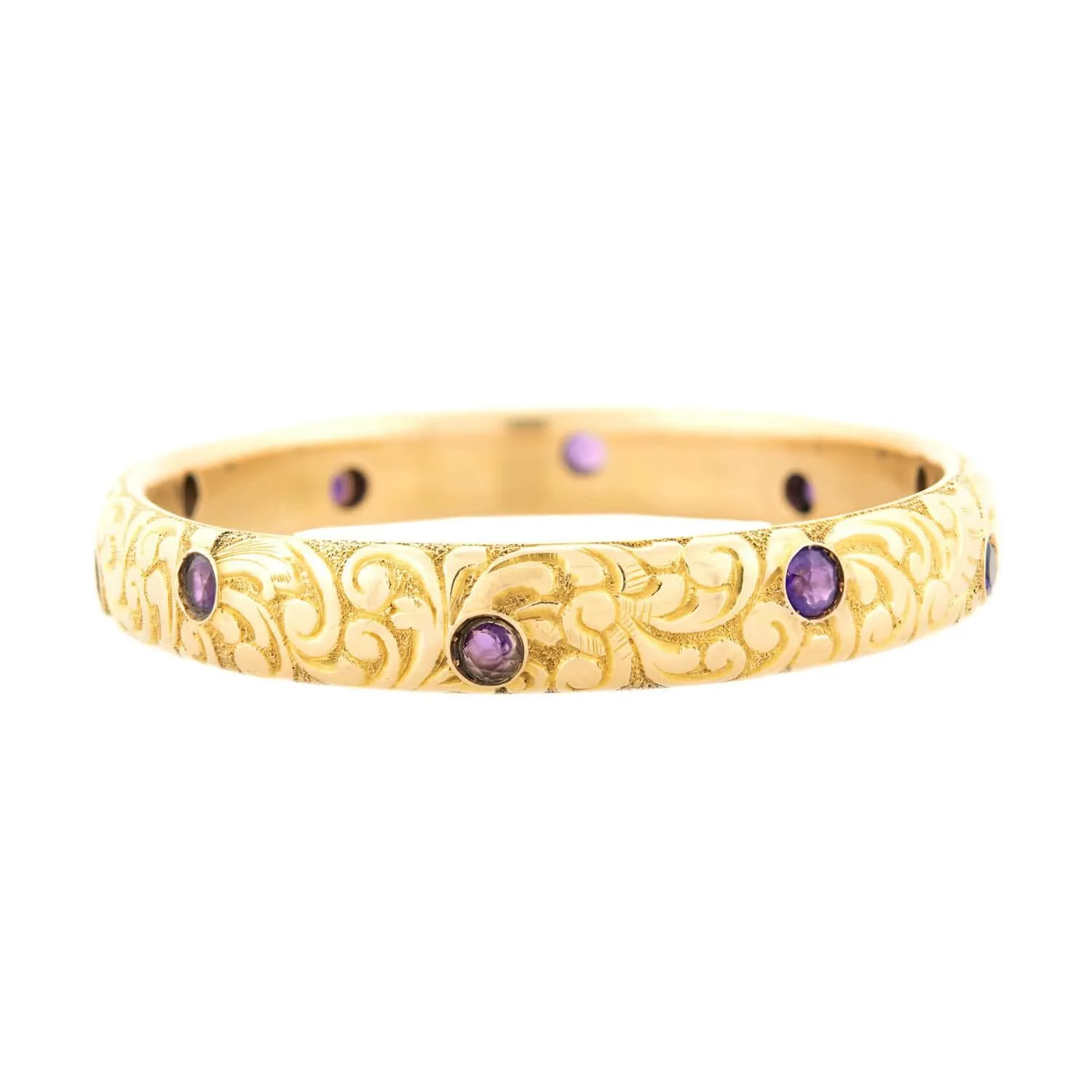 Victorian 14k Amethyst Carved Scrolling Motif Bracelet