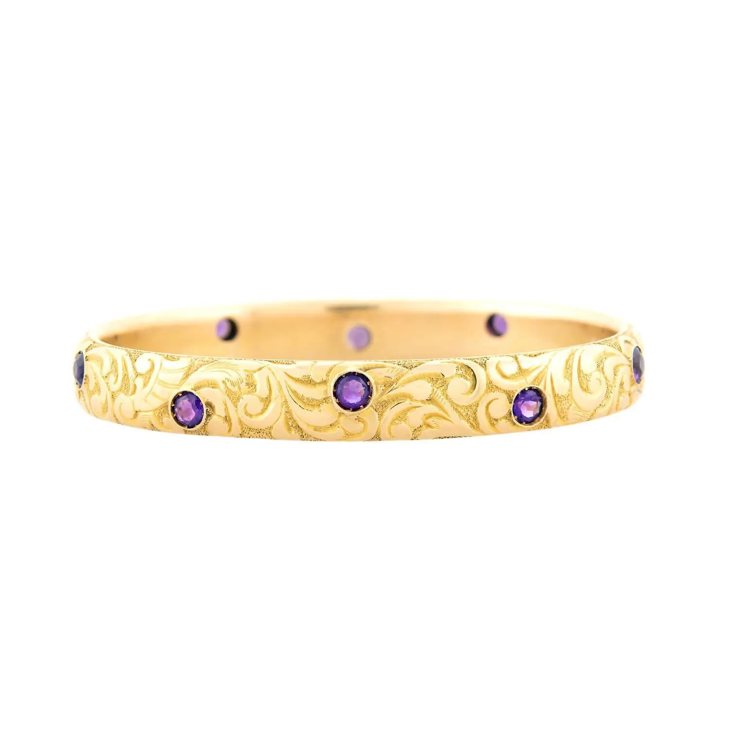 Victorian 14k Amethyst Carved Scrolling Motif Bracelet