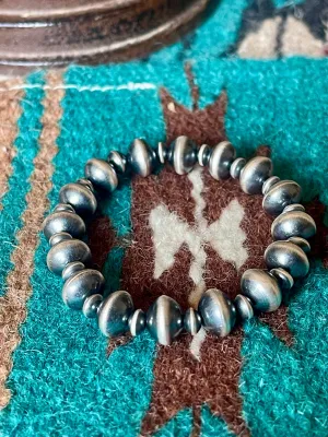 Vinita Cowboy Navajo Handmade 6mm-8mm Sterling Silver Beaded Stretch Bracelet