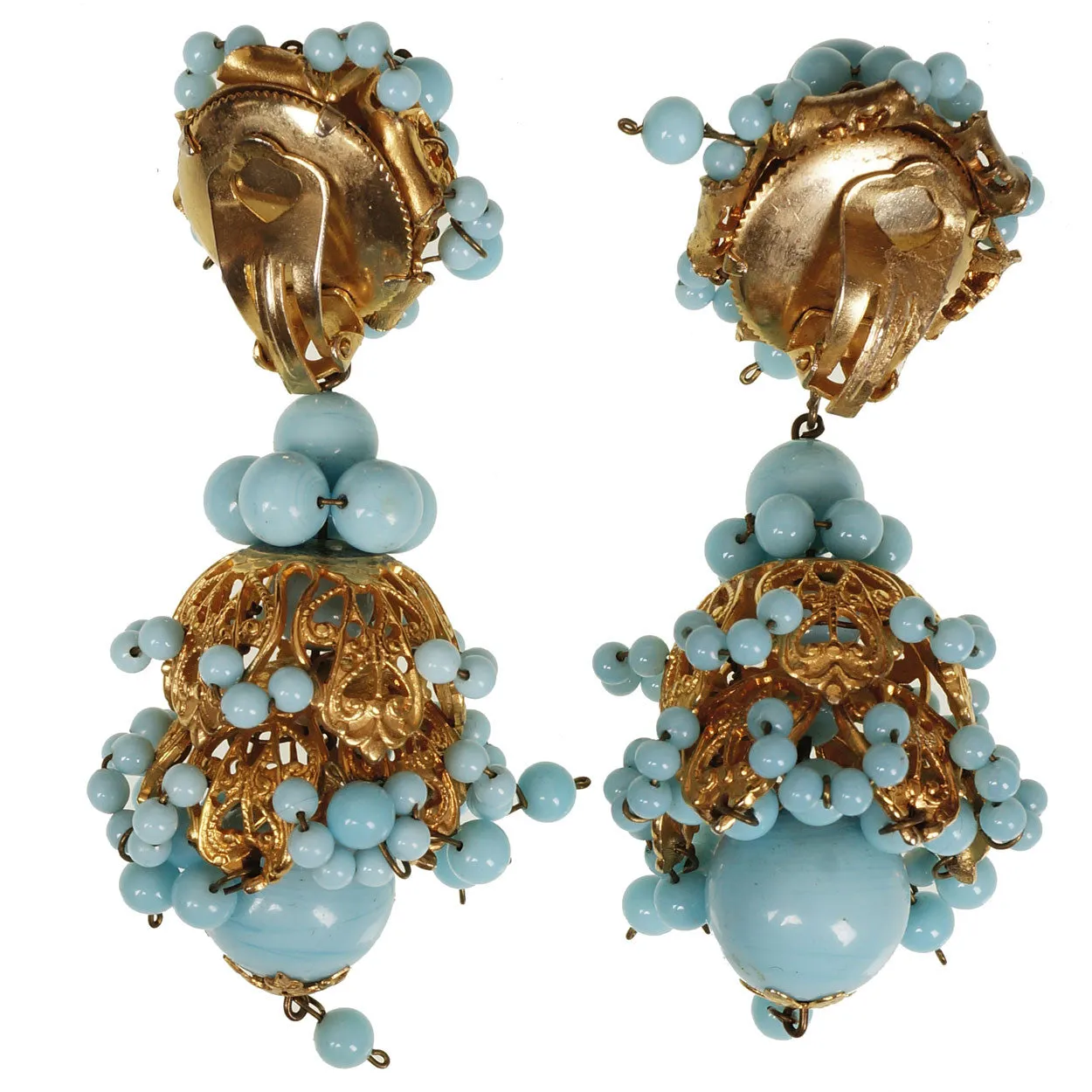 Vintage 1950s Turquoise Glass Drop Earrings