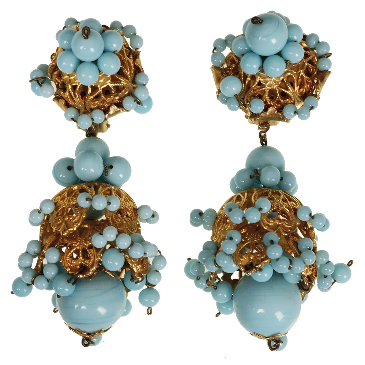 Vintage 1950s Turquoise Glass Drop Earrings